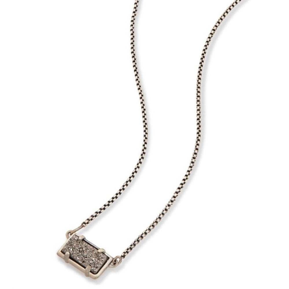 Kendra Scott Pattie Platinum Drusy Pendant Necklace Silver Tone Chain